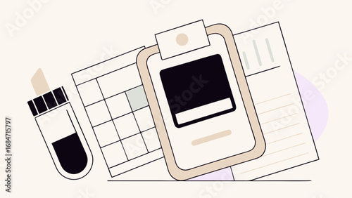 Minimalist Calendar, Clipboard, and Sample Tube Illustration