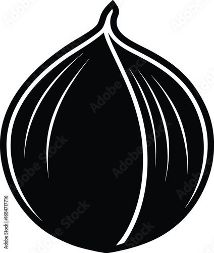 Fresh black garlic, water droplets, and a red apple with an onion vector illustration are isolated food symbols