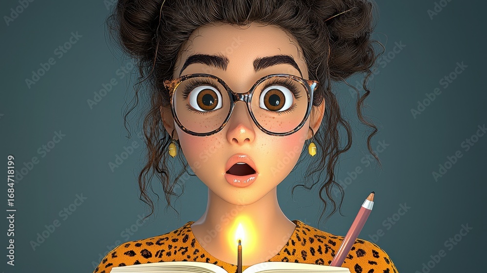 custom made wallpaper toronto digitalSurprised Woman with Curly Hair and Glasses Holding a Lit Candle