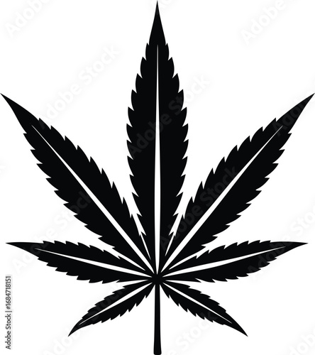 Vector illustration of a green cannabis leaf on a white background, useful for medical, herbal, or nature-themed designs