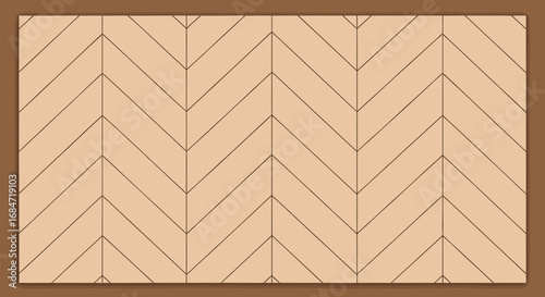 A graphic illustration of a light brown herringbone wood floor pattern, enclosed by a darker brown border.