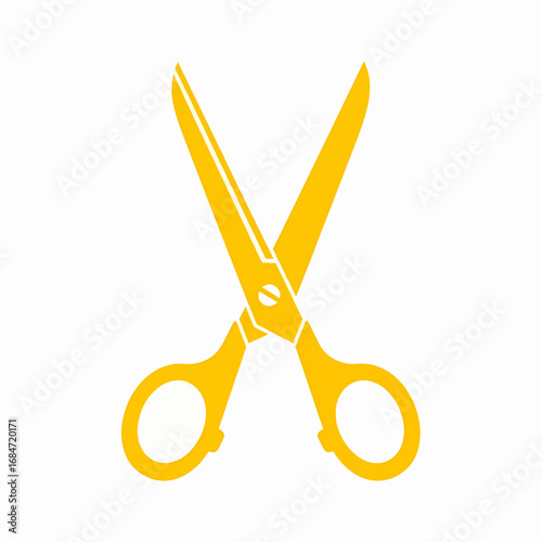 Vibrant yellow scissors opened and ready for use, isolated on a clean white background, symbolizing crafting, creativity, and the act of cutting