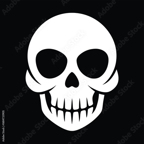 Vector art of a simple white skull graphic with a, representing danger or death
