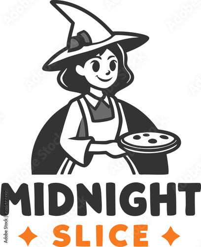 Vector art of cute witch holding a slice of pizza