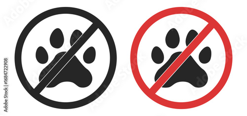 No pets allowed sign. No dog icon set in black and red colors. No animals symbol.