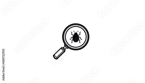 Insect under magnifying glass in black and white illustration  