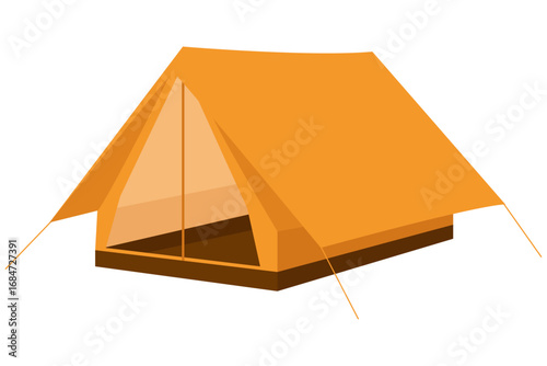 Simple illustration of an orange camping tent with stakes and an open entrance. Perfect for outdoor or adventure themes.