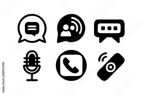 Set of communication icons in black color