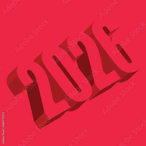 Poster with volumetric red numbers 2026 on a red background. Suitable for banners, posters, typography, and New Year cards.
