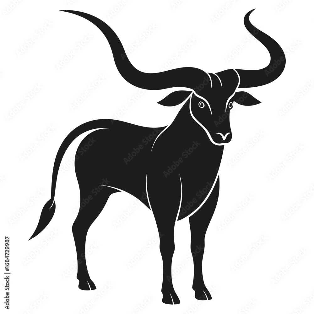 Fototapeta premium long horn vector clean black silhouette design white background