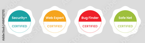 Certified Badge Label Vector Set | Flat Round Certification Icons for Security, Web, and Tech Credentials
