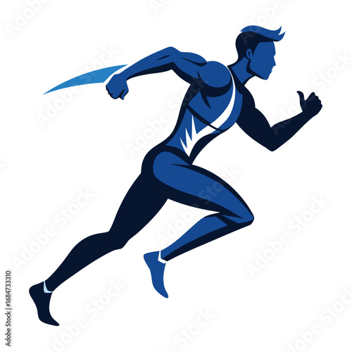 A sleek man icon in a running pose, a simple and dynamic silhouette, symbolizing sport, fitness, and an active lifestyle, on a clean white background.
