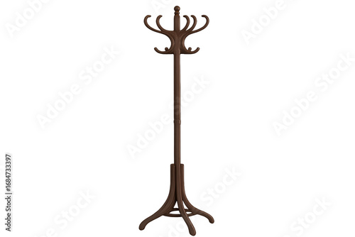 Wooden coat rack standing on transparent background