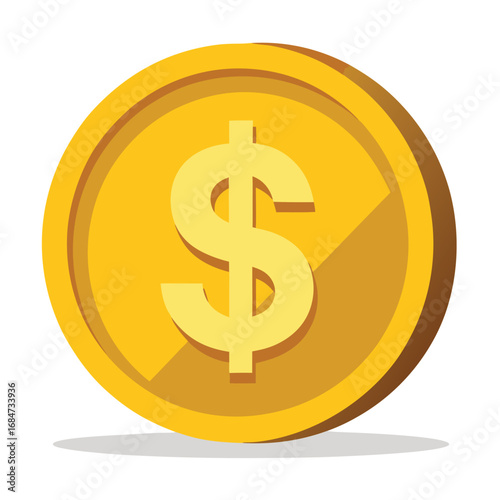 A sleek gold coin with a dollar sign embossed on it, a symbol of money, finance, and wealth, isolated on a clean white background, for business.