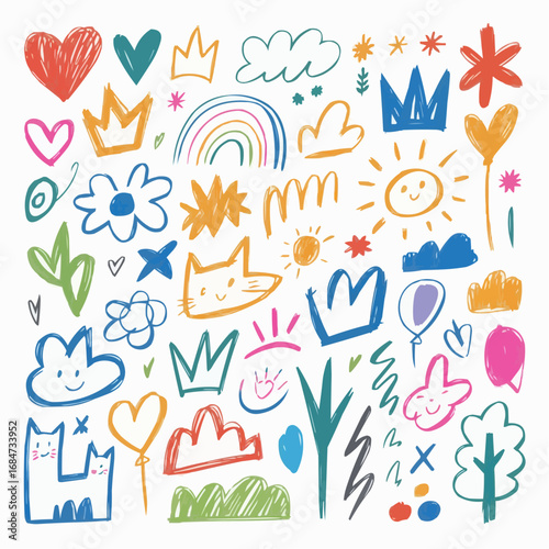 Cartoon Doodle Seamless Pattern with Playful Characters