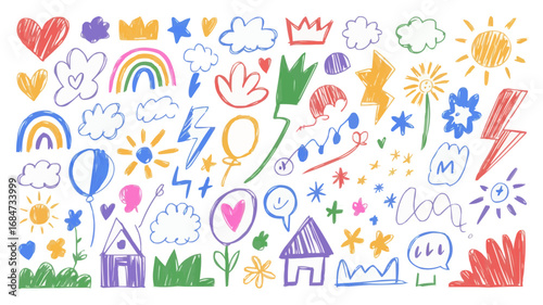 Cute Hand Drawn Seamless Pattern with Simple Doodles