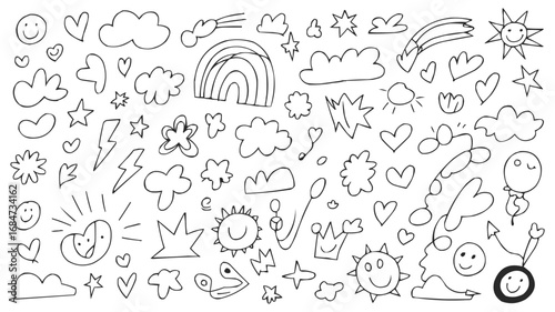 Seamless Pattern with Fun Doodle Icons and Sketch Elements