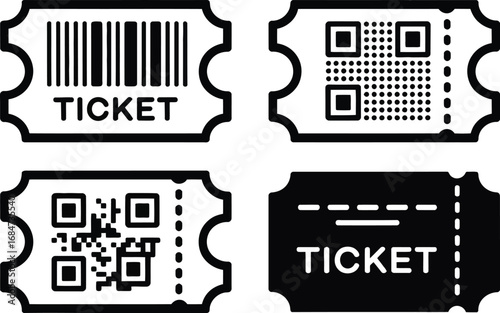 A graphic illustration of four tickets each displaying different codes and the word ticket on them