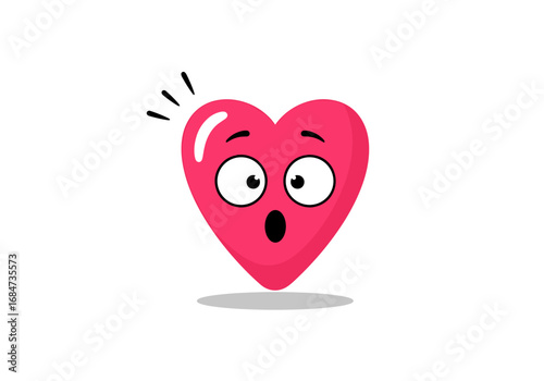 Amazing cartoon heart character showing surprise expression with wide eyes and open mouth