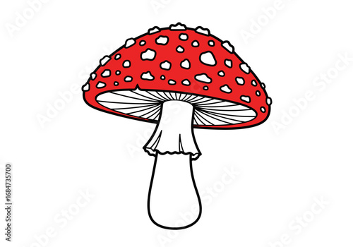 Captivating illustration of a vibrant red and white spotted amanita muscaria mushroom detailed forest floor elements nature fantasy woodland enchanting mythical creature