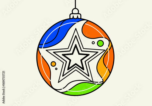 Festive star ornament with colorful wavy patterns adorning the holiday celebration this christmas season