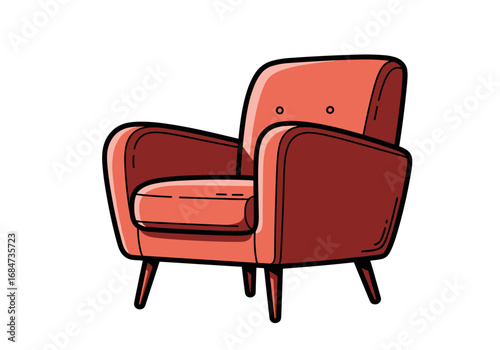 Retro orange armchair with tapered legs and tufted back design for cozy living room furniture
