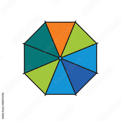 A colorful parasol or umbrella seen from above. This is a vector illustration perfect for themes of summer, beach, and vacation.