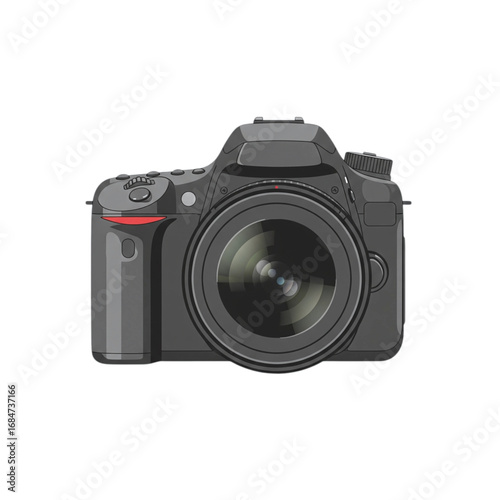 A professional DSLR camera with a lens. This is a vector illustration perfect for themes of photography, technology, and hobbies.