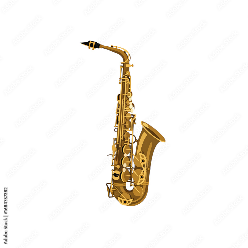Naklejka premium A golden, shiny saxophone. This is a vector illustration perfect for themes of music, jazz, and classical instruments.