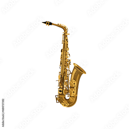 A golden, shiny saxophone. This is a vector illustration perfect for themes of music, jazz, and classical instruments.