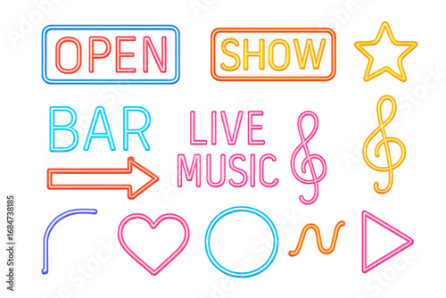 Neon signs with transparent background for bar and live music show