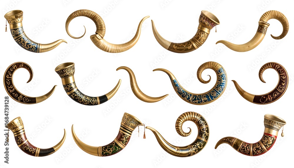 Obraz premium Ornate horns, painted in gold and colors