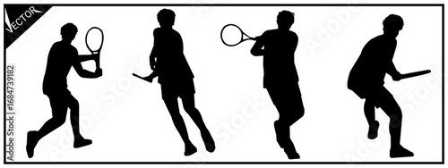 Silhouettes of tennis athletes in different styles. Isolated on a white background.