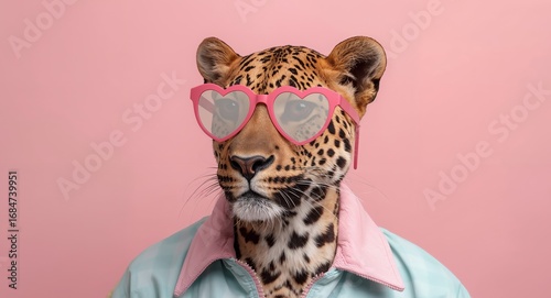 Leopard in Pink. A Study in Contrasts and Playful Juxtaposition, a colorful portrait.