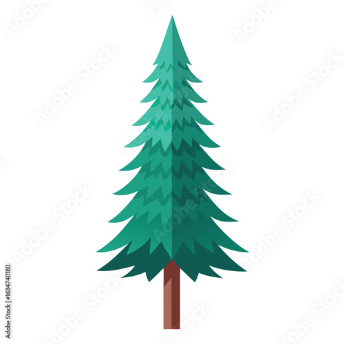 A tall fir tree with dense needles and a conical shape, a classic illustration on a clean white background, for nature or holiday themes.
