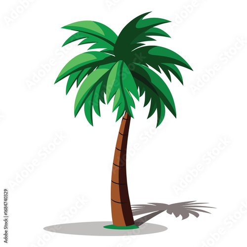 A tall, slender palm tree with vibrant green fronds, a classic illustration on a clean white background, for tropical, beach, or vacation themes.