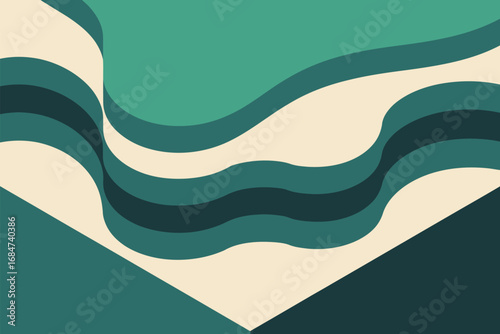 Abstract illustration featuring teal and cream wavy lines with a geometric teal section below it