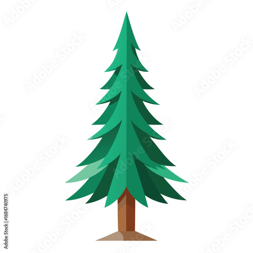 A tall spruce tree with a classic conical shape and dense needles, a perfect illustration on a clean white background, for nature or winter themes.