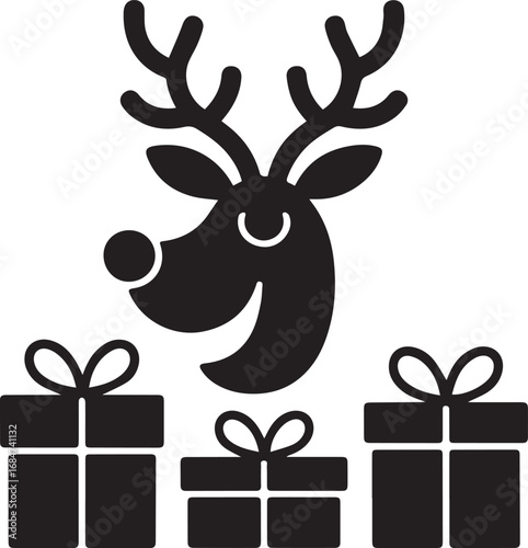 Festive christmas reindeer and gift boxes silhouette for holiday celebrations