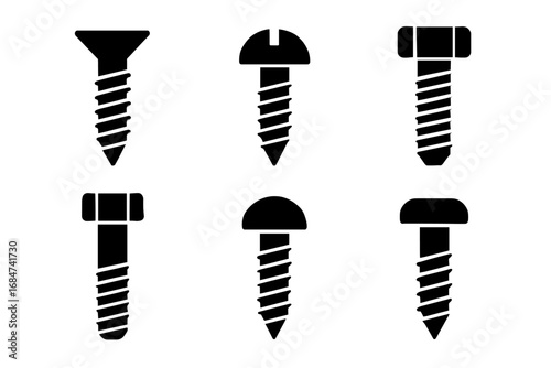 Various screw designs: flat, phillips, hex, and more industrial fasteners