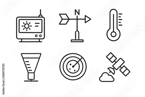 Weather icons: forecast, satellite, radar, thermometer, anemometer, wind vane