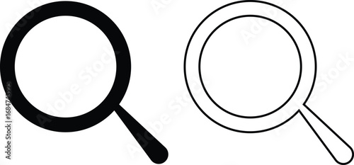 Search icon set collection group in black flat and line style, magnifying glass symbol pack, zoom find explore tool bundle, isolated on transparent background, outline glyph design elements