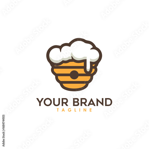 Stylized beehive logo with beer foam on top, representing a unique brand identity.