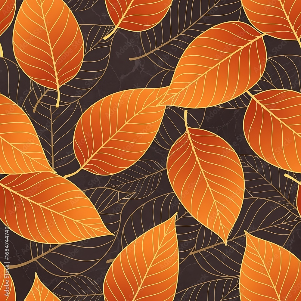 Obraz premium Autumnal Leaf Pattern with Gold Veining on Dark Background