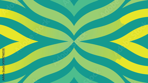Symmetrical Abstract Pattern with Wavy Stripes in Teal and Yellow Gradient vector illustration