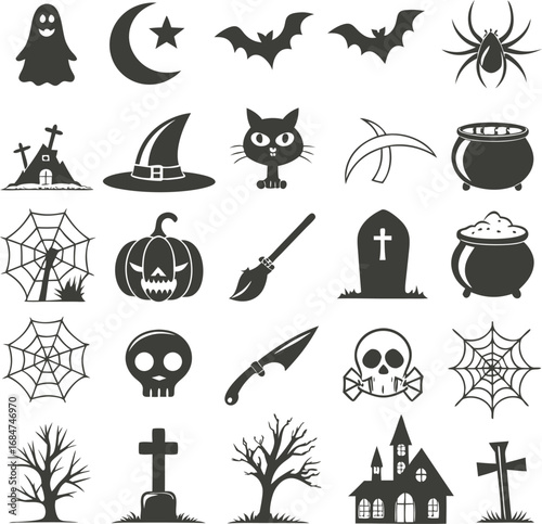 Hand Drown Halloween Elements Vector illustration Silhouette