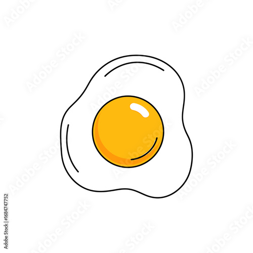 A simple and clean cartoon illustration of a single fried egg, sunny-side up, with a bright yellow yolk.