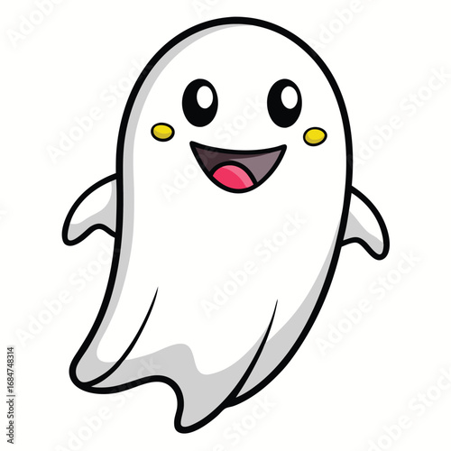 A whimsical, hand-drawn ghost with a friendly smile and a simple sheet-like form, a charming and non-scary design for Halloween.