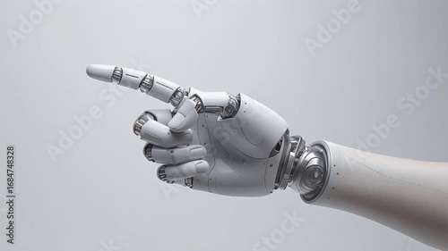 ロボットハンド 人工知能 サイバネティクス ロボティクス メカニカルアーム ― 未来技術を象徴する人工の手の動作と精密な機械工学デザイン、近未来的で革新的なテクノロジー表現の動画素材