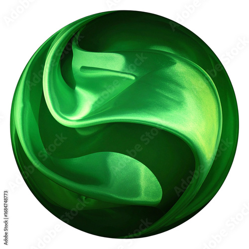 Elegant green sphere with dynamic liquid patterns and a highly reflective glossy surface, showcasing abstract beauty
